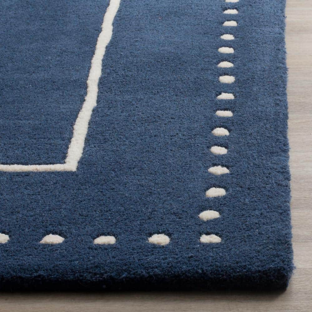 Hand-tufted Navy Blue & Ivory Square Wool Accent Rug - 3' x 3'