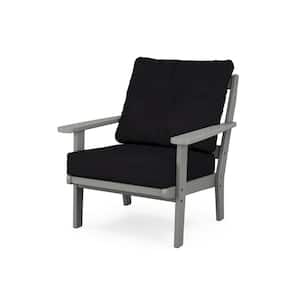 Mission Plastic Outdoor Deep Seating Chair in Slate Grey with Midnight Linen Cushion