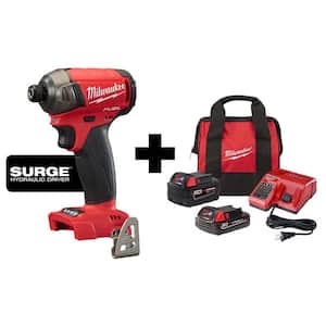 M18 FUEL SURGE 18-Volt Lithium-Ion Brushless Cordless 1/4 in. Hex Impact Driver with 5.0 Ah & 2.0 Ah Battery & Charger