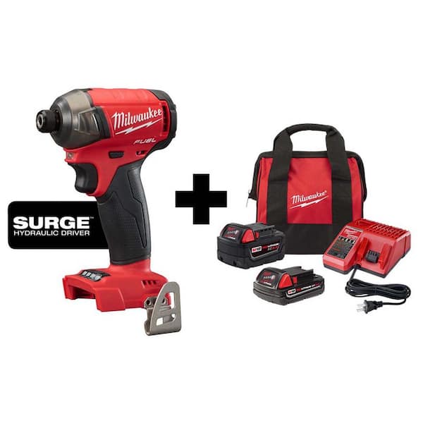 Milwaukee M18 FUEL SURGE 18-Volt Lithium-Ion Brushless Cordless 1/4 in. Hex Impact Driver with 5.0 Ah & 2.0 Ah Battery & Charger