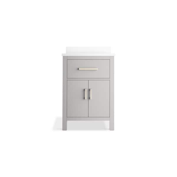 KOHLER Kresla 25in. Single Sink Freestanding Atmos Grey Bath Vanity with White Quartz Top Assembled