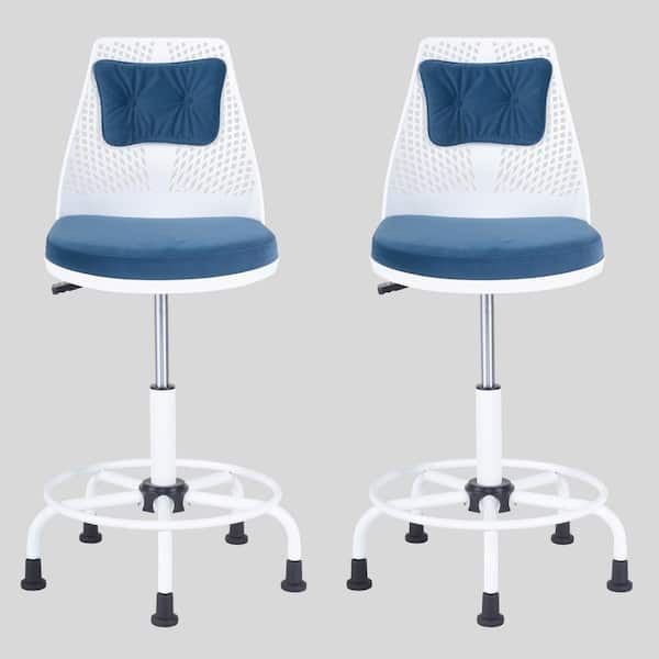 Unbranded 23.6in. W Adjustable Height Blue Fabric Seat Armless Task Chair with Footrest (Set of 2)