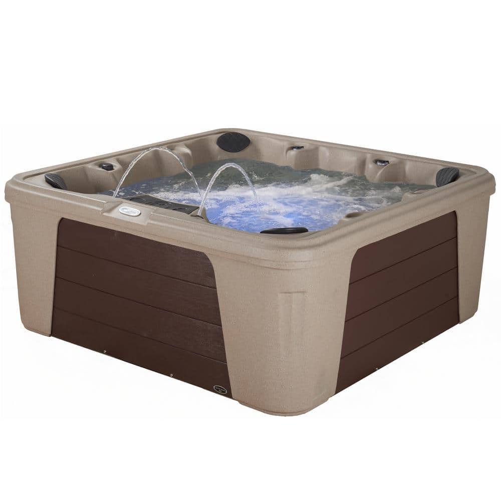 Cobblestone and Brown Square 6-Person Polyethylene Hot Tub