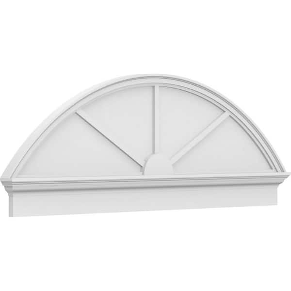 Ekena Millwork 64 in. W x 22-7/8 in. H x 2-3/4 in. P Segment Arch 3 Spoke Signature Urethane Combination Pediment, Primed Tan