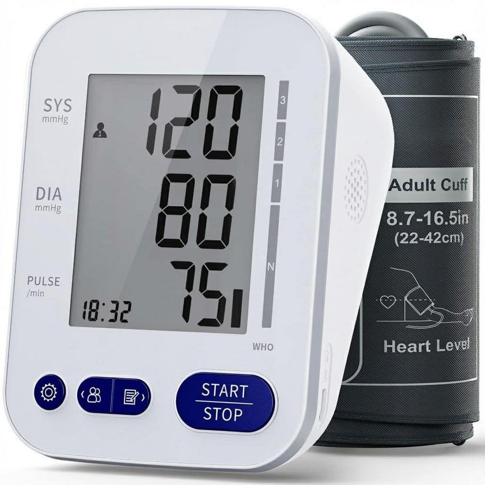 White Blood Pressure Monitors with Large BP Cuff and 240 Memories for 2-Users, Upper Arm BP Machine with Type-C Cable