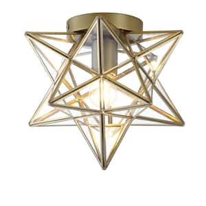 Stella 12 in. Gold Moravian Star Flush Mount Light with Clear Glass Shade