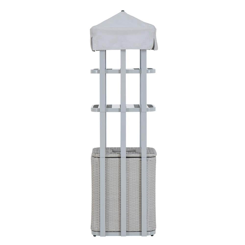Gray Aluminum Pool Towel Valet Tower with Wicker Storage Basket