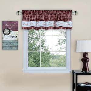 Live, Love, Laugh Burgundy Polyester Light Filtering Rod Pocket Tier and Valance Curtain Set 58 in. W x 36 in. L