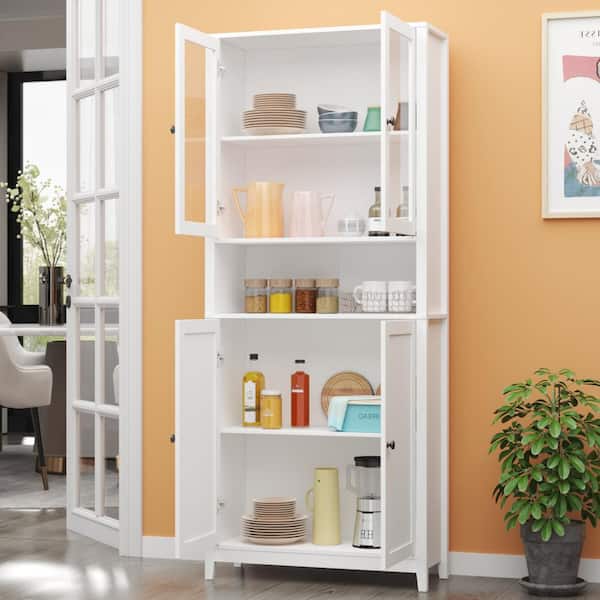 FUFU&GAGA White Sideboard with 4-Adjustable Shelves Open Cabinet and 4-Doors