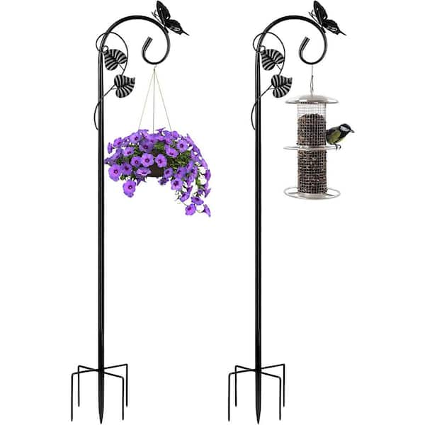 EVEAGE 67 in. Shepherd Hook with 5 Prongs Base Stainless Metal Adjustable Garden Hanging Holder (2-Pack)