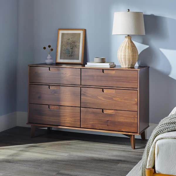 sloane 6-drawer caramel mid-century modern solid wood dresser Walker Edison - Brandclub