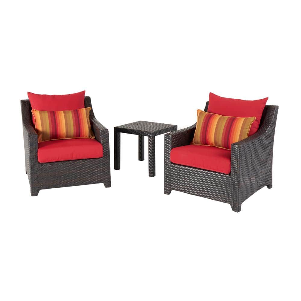 RST BRANDS Deco 3-Piece All-Weather Wicker Patio Club Chairs and Side Table Seating Set with Sunset Red Cushions -  OP-PECLB2T-SUN