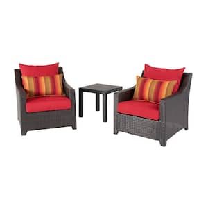 Deco 3-Piece All-Weather Wicker Patio Club Chairs and Side Table Seating Set with Sunset Red Cushions