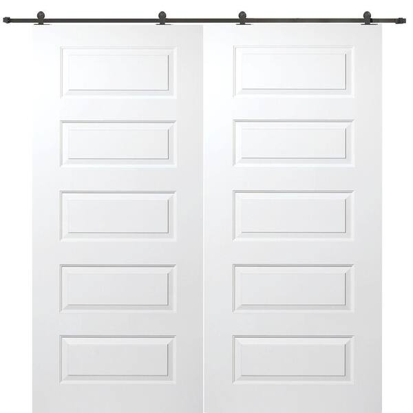 Milliken Millwork 72 in. x 80 in. Rockport Smooth Composite Double Sliding Barn Door with Hardware Kit