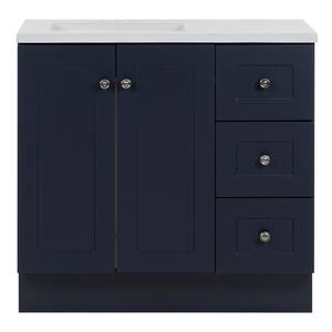 Bannister 36.5 in. W x 18.75 in. D Bath Vanity in Deep Blue with Cultured Marble Top in Colorpoint White with White Sink
