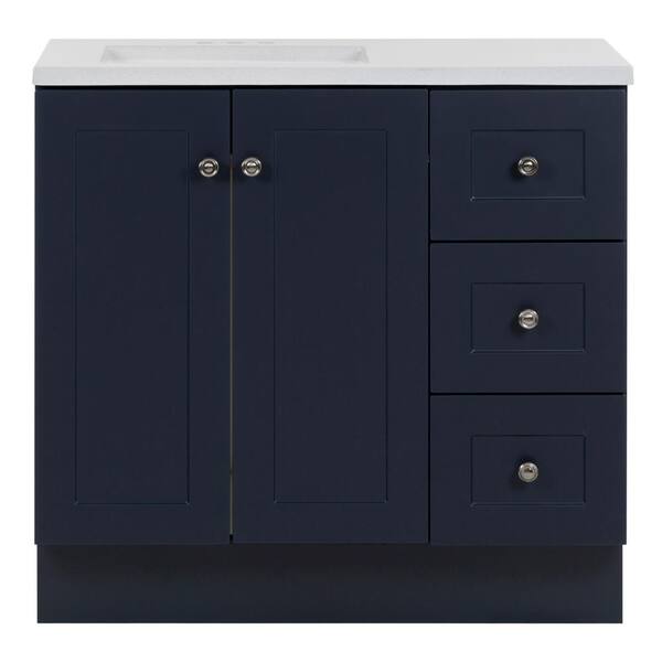 Photo 1 of Bannister 36.5 in. W x 18.75 in. D Bath Vanity in Deep Blue with Cultured Marble Top in Colorpoint White with White Sink