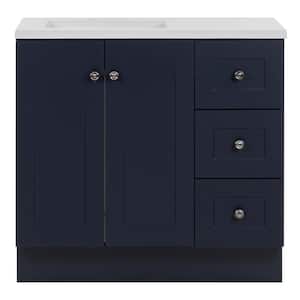 Bannister 37 in. W x 19 in. D x 35 in. H Single Sink  Bath Vanity in Deep Blue with White Cultured Marble Top