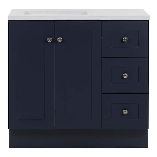 Bannister 37 in. Single Sink Deep Blue Bath Vanity with Granite-Look Colorpoint White Cultured Marble Top (Assembled)