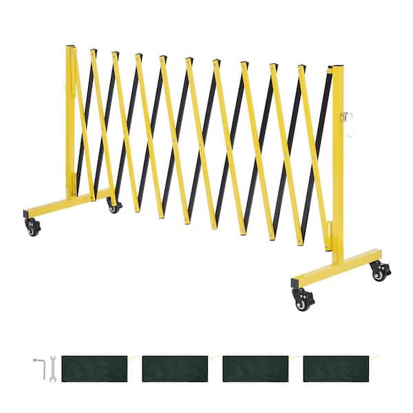 Industrial Expandable Barricade, 155.12 in. W x 34.41 in. H Yellow Iron Free Standing Security 1-Pack, Locking Casters