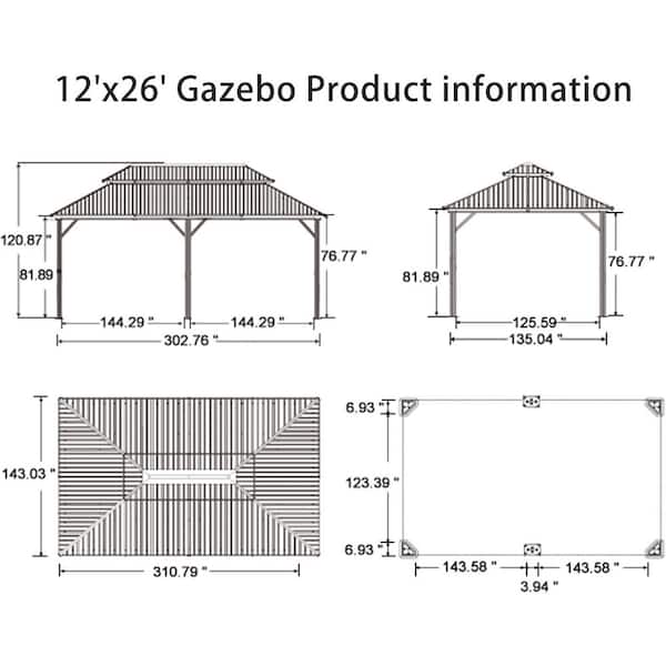 PURPLE LEAF 12 ft.x26 ft.Bronze Luxury Aluminum Frame Hardtop
