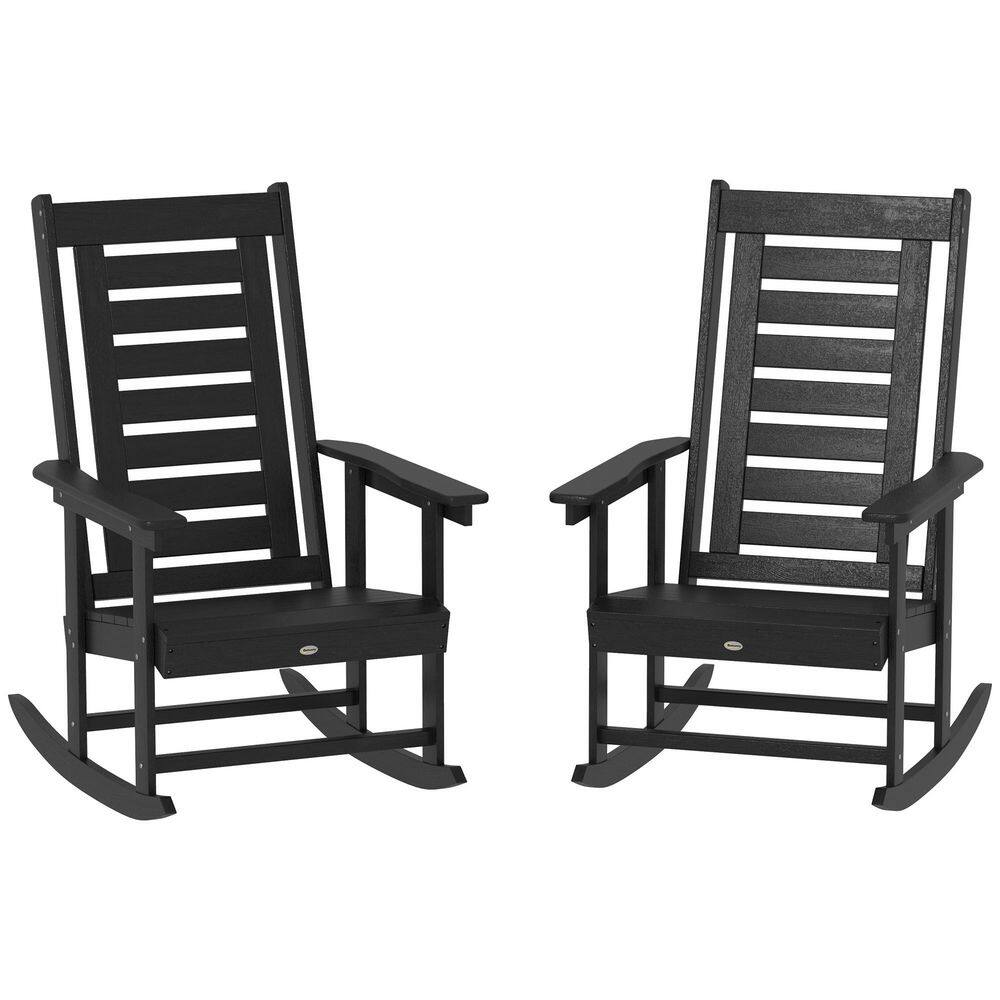 Black Plastic Outdoor Rocking Chair 2-Chair Set