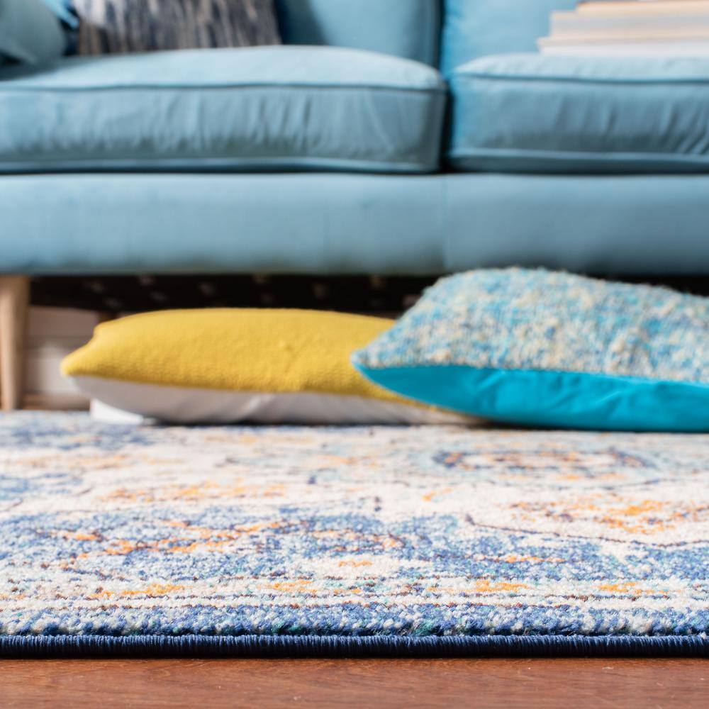 Blue and Light Blue Hand-Knotted Synthetic Area Rug