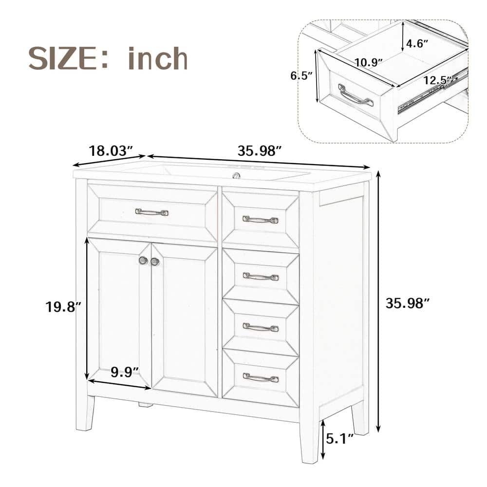 Gray 36-Inch Freestanding Bathroom Vanity with Ceramic Sink