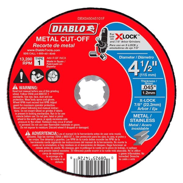Diablo 4 1 2 In Thin Kerf Metal Cut Off Disc For X Lock And 7 8 In Arbor Angle Grinders Dbxf The Home Depot
