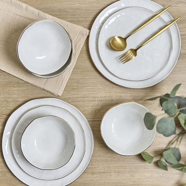Sango Gansevoort 12-Piece Stoneware Dinnerware Set, White, Round