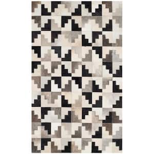 Studio Leather Ivory Black Doormat 3 ft. x 5 ft. Geometric Plaid Area Rug