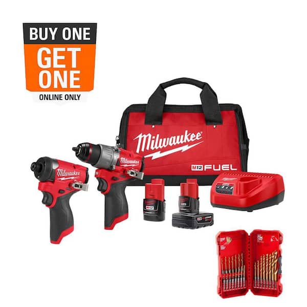 M12 FUEL 12-Volt Cordless Hammer Drill and Impact Driver Combo Kit with Impact Duty Titanium Drill Bit Set (23-Piece)