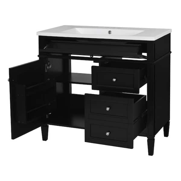 36 in. Single Sink Freestanding Black Bath Vanity with White Resin Top Unassembled