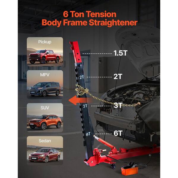 Auto Body Frame Puller Straightener 6T Tension Car Body Repair Equipment, 3T Airbag Jack and 6000PSI Hydraulic Foot Pump