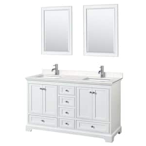 Deborah 60 in. W x 22 in. D Double Vanity in White w/ Cultured Marble Vanity Top in Light-Vein Carrara w/ Basins&Mirrors