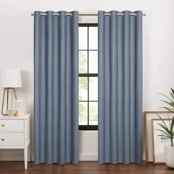 Eclipse Larissa Sky Blue Polyester Solid 50 in. W x 84 in. L Grommet 100% Blackout Curtain (Single Panel)