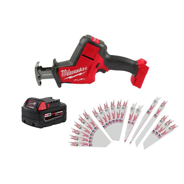 M18 FUEL 18V Brushless HACKZALL Recip Saw w/5.0Ah Battery & SAWZALL Wood/Metal Blade (19-Pc)