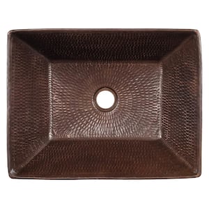 Rectangle 17 in. Wired Rim Hammered Copper Vessel Sink in Oil Rubbed Bronze