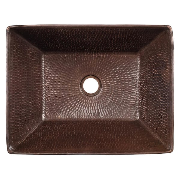 Premier Copper Products Rectangle 17 in. Wired Rim Hammered Copper Vessel Sink in Oil Rubbed Bronze