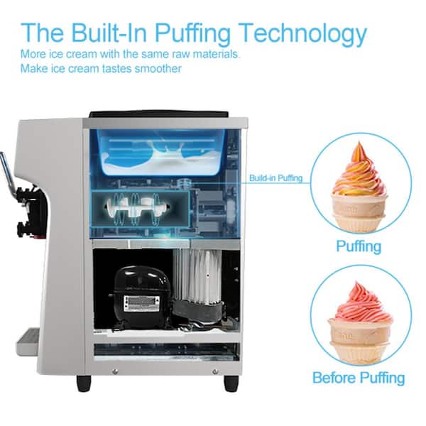 Phivve Commercial Soft Ice Cream Maker 2.6-5.3 gal. per Hour Frozen Yogurt Machine 1000-Watt Countertop Soft Serve Machine