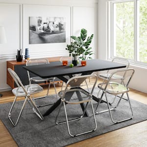 Lawrence 7-Piece Dining Set with Acrylic Foldable Chairs and Rectangular Table with Geometric Base, Clear