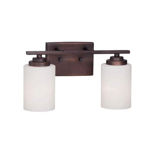 Millennium Lighting 2-Light Rubbed Bronze Vanity Light with Etched White Glass