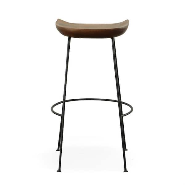 HomeRoots 30.5 in. Chestnut Backless Metal Counter Height Bar Chair with Wood Seat Set of 2