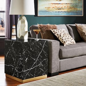 Black Faux Marble End Table With Casters