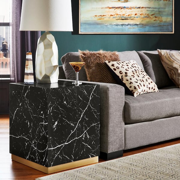 HomeSullivan Black Faux Marble End Table With Casters