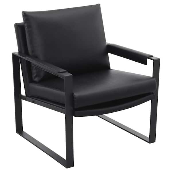 Benjara Black Vegan Faux Leather Arm Chair with Removable Seat and Padded Backrest