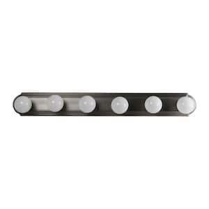 36 in. 6-Light Brushed Nickel UL Listed E26 Medium Base Globe Style Indoor Vanity Light Fixture