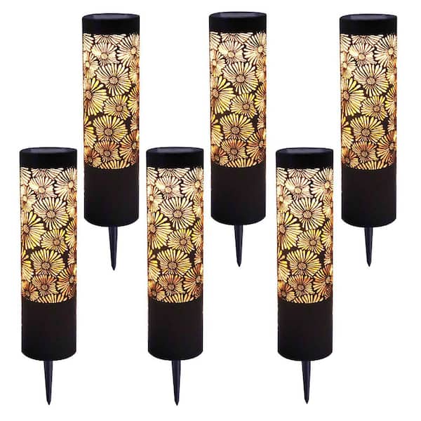 Peony Solar 12 Lumens Bronze LED Round Outdoor Weather Resistant Bollard Path Light (6-Pack)