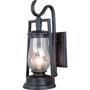 1-Light Indoor or Outdoor Antique Bronze Aluminum Wall Lantern Sconce with Twisted Clear Glass