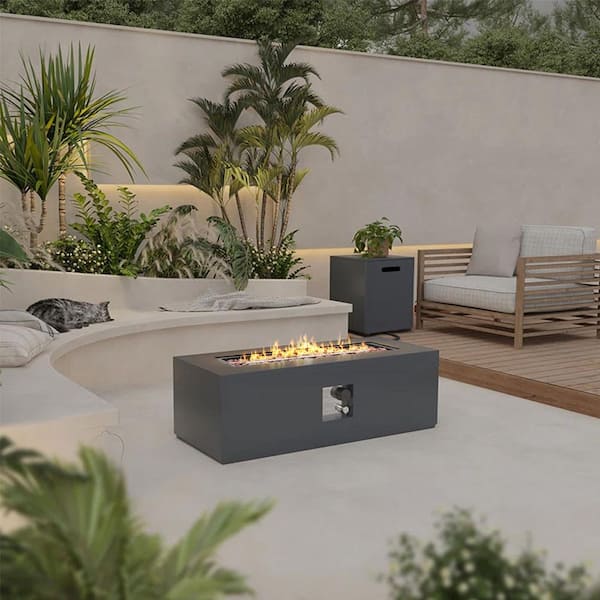 42 in. 50000BTU Outdoor Rectangle Dark Gray Iron Fire Pit Table with Propane Tank Cover and Fire Pit Table Lid