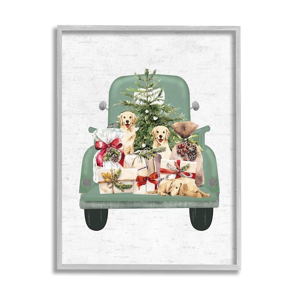 Stupell Industries Holiday Gift Truck by Lettered and Lined 1-Piece Framed Graphic Print Travel Poster Art Print 20 in. x 16 in.